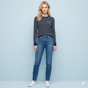 Banana Republic "Hello Weekend" Striped Navy Crewneck Sweater - Size Small